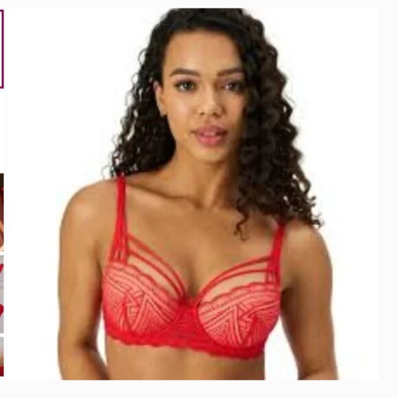 Adored by Adore Me Tessa Geo Lace Contour Underwire Bra Red 32D - Picture 1 of 7